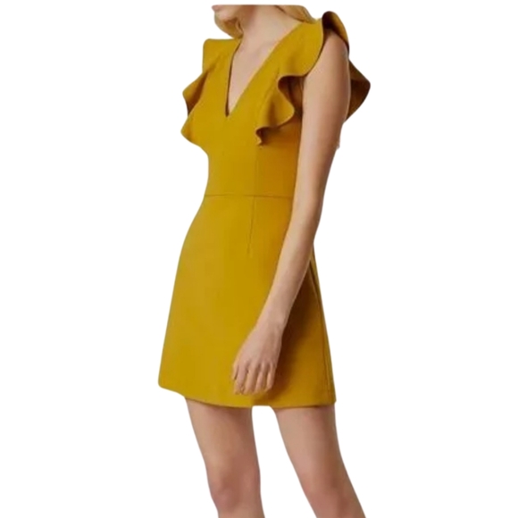 NWT French Connection Yellow Whisper V-neck Ruffled A-Line Mini Dress Size 4 - Picture 2 of 13